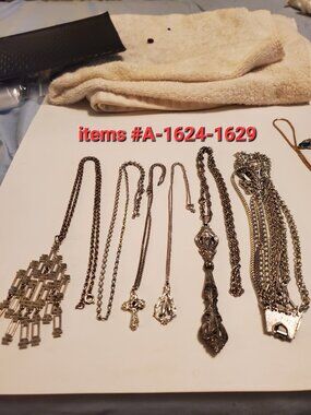 6 Silver Chain Necklaces, items# A-1624-1629, . wt 147 grams.